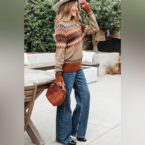 🧥 Western Aztec Print Colorblock Sweater - Picture 6 of 11